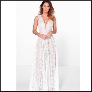 Lucy Wang All Lace Plunge Maxi Dress